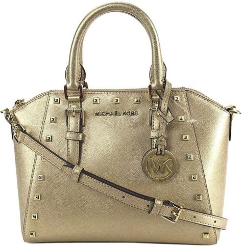 michael kors ciara studded medium messager leather bag gold|Amazon.com: MICHAEL Michael Kors Ciara Leather Medium .